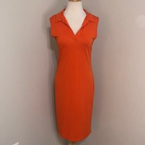 Casual Corner orange sleeveless v-neck collared dress, size M